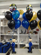 Policeman balloon bouquet with blue and white latex balloons and congrats mylar